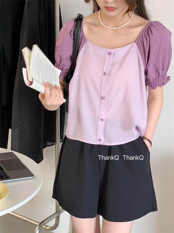 [thankq] short shirt with square neck stitching 6913\zjy
