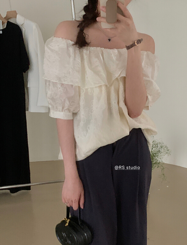 [RS] off shoulder embroidered flower shirt rs2103\xyy