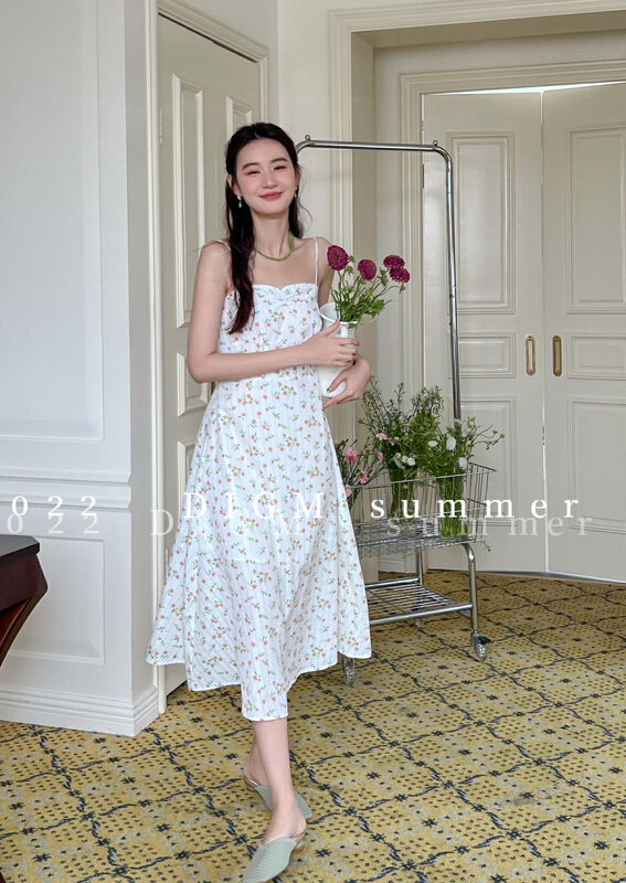 [digm] small fresh broken flower waist strap dress 3006\jhy