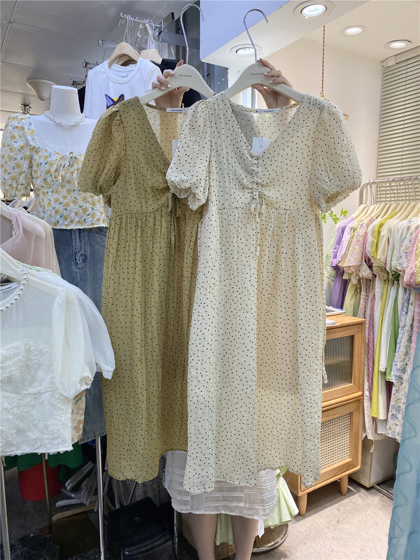 [December] Han Shu V-neck wave point dress 1362\hjy
