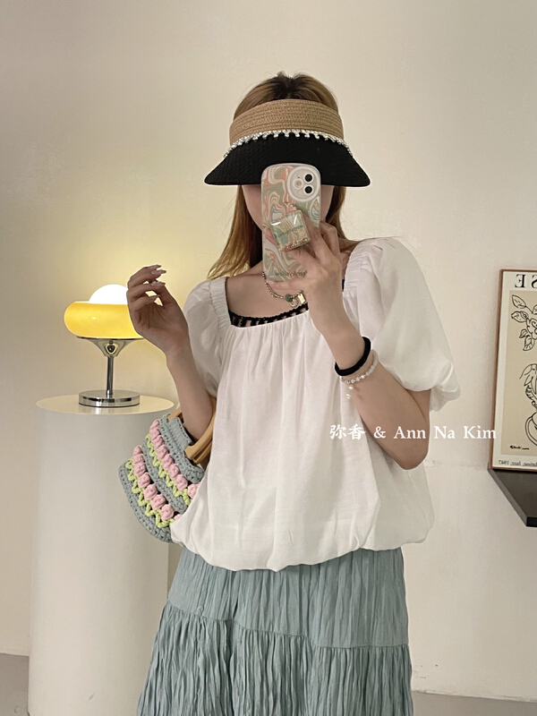 [Mi Xiang] simple solid color square neck shirt (detachable with chain) 5509\hjy