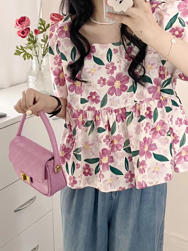 [Susan] lady flower bubble sleeve temperament shirt 1907\lsw