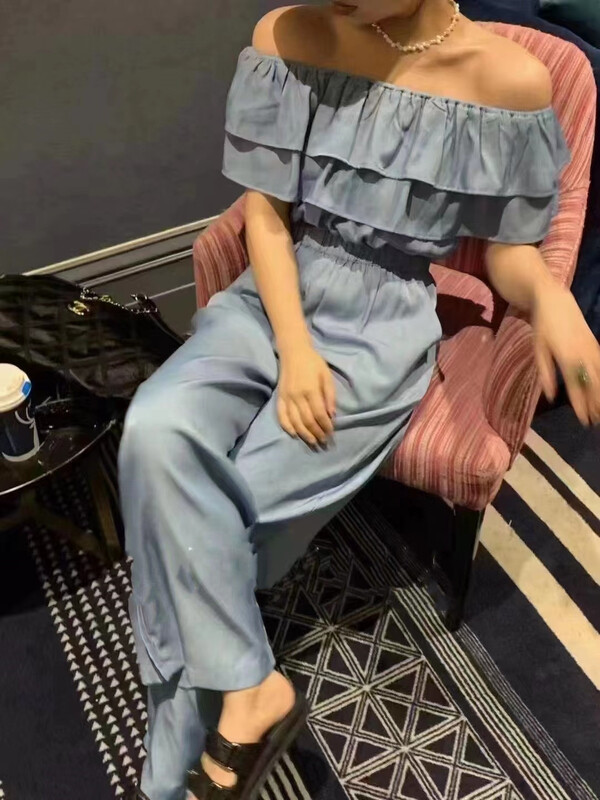 [top] off shoulder lotus leaf hem high waist Jumpsuit 9265\zjy