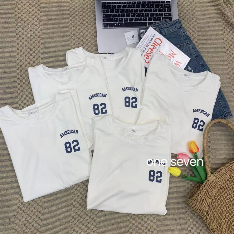 [one seven] simple alphanumeric Casual Short Sleeve T-shirt 608\xyy