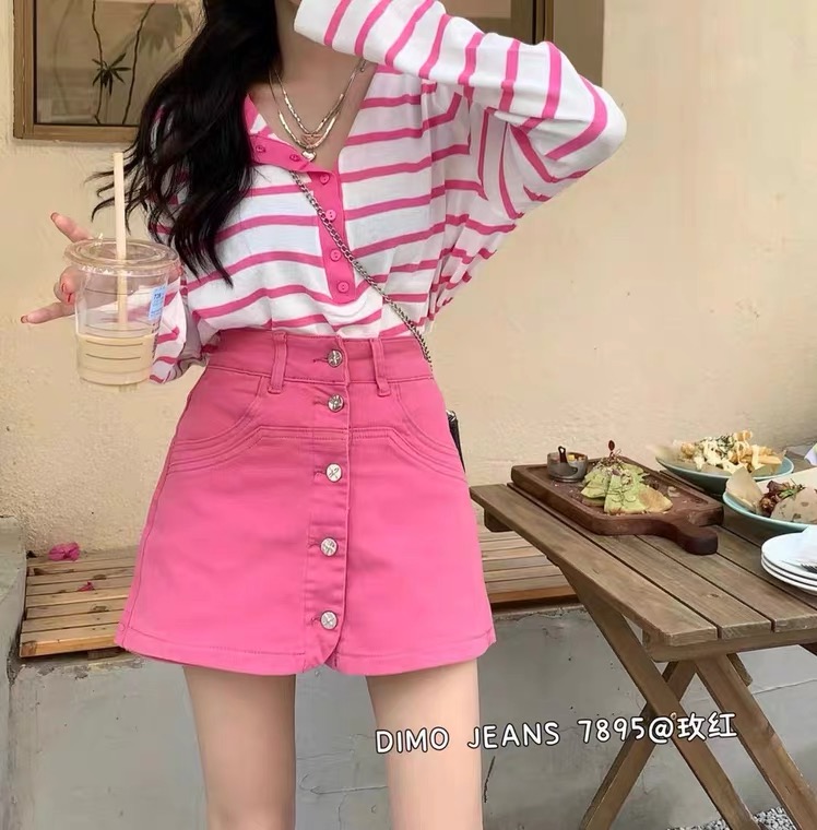 [d.ffstudio] fashionable high waist versatile breasted skirt pants 1164\wtt