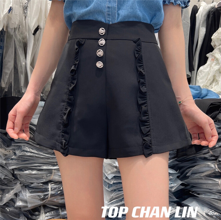 Original price 77.83! [top Chan Lin] temperament high waist skirt pants with fungus edge 95105\jj