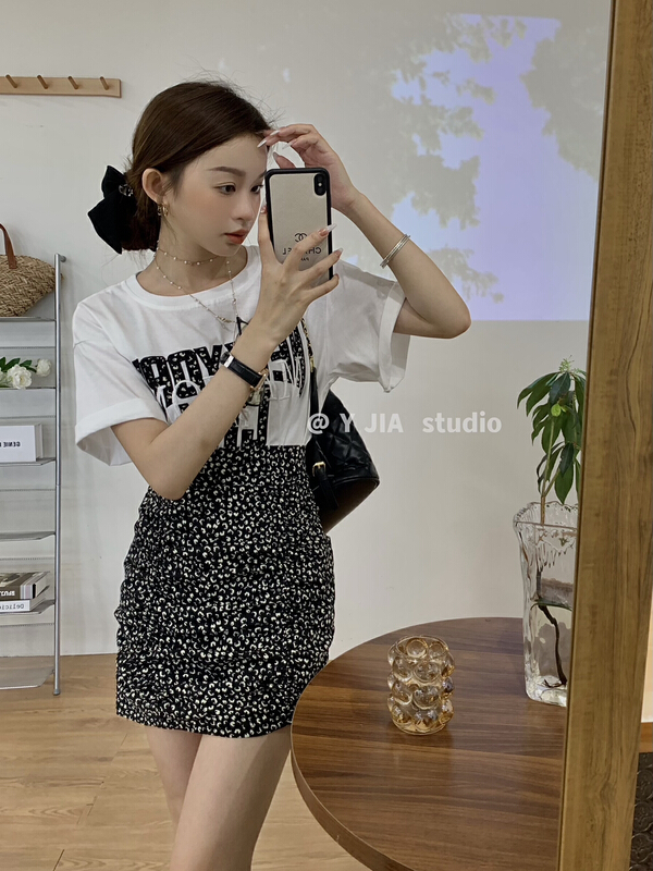 [y.jia EJA] round neck short sleeve T-shirt + slim skirt two piece set 5661\pcz