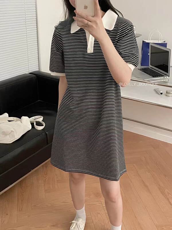 【 love 】 Korean bubble sleeve stripe dress z1182\hbx