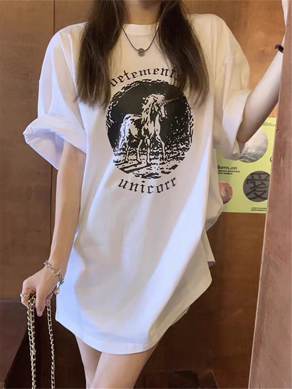 [Amy] Unicorn Pullover printed short sleeve T-shirt 910\wtt