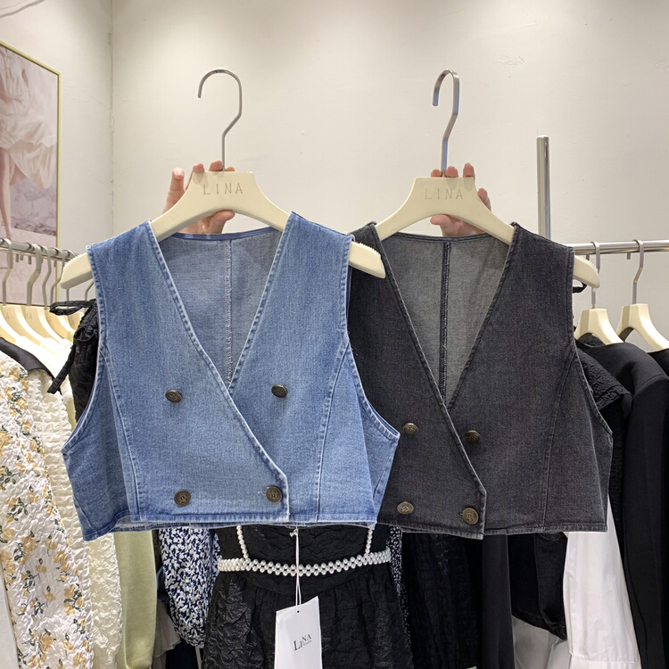 [Lina] Hong Kong style leisure versatile denim vest 71032-1\zsy