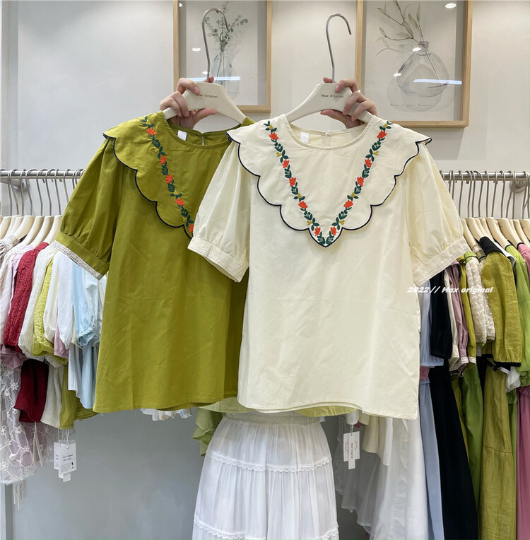 [Max original] simple small fresh flower embroidery shirt 98355\hbx
