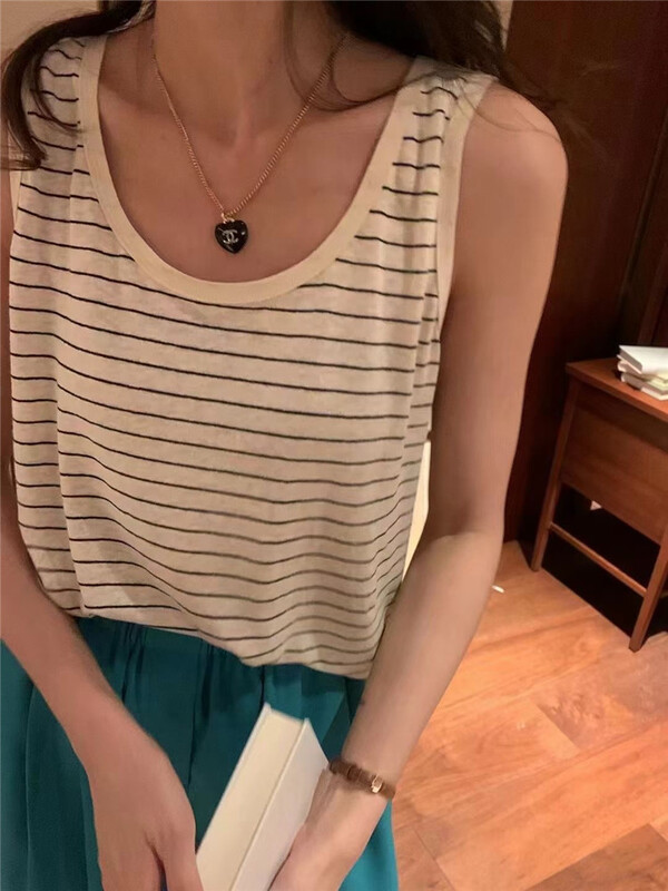 [m.zi studio] simple and slim striped contrast vest / sling 3563\hbx