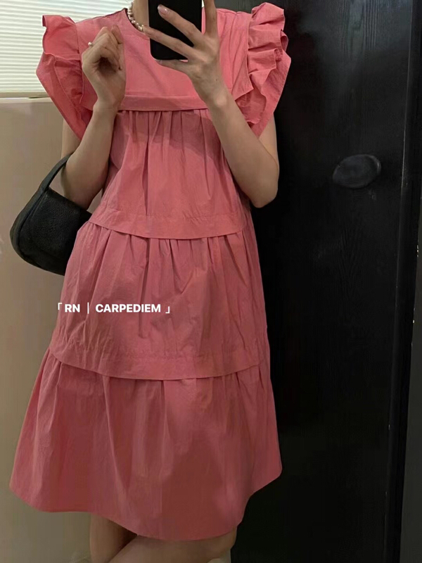 [R n] Korean version round neck loose and thin temperament flying sleeve dress 81208\ll