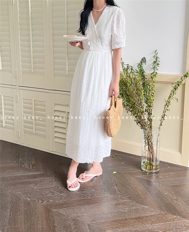[honeybees] V-neck one piece lady dress 8916\l