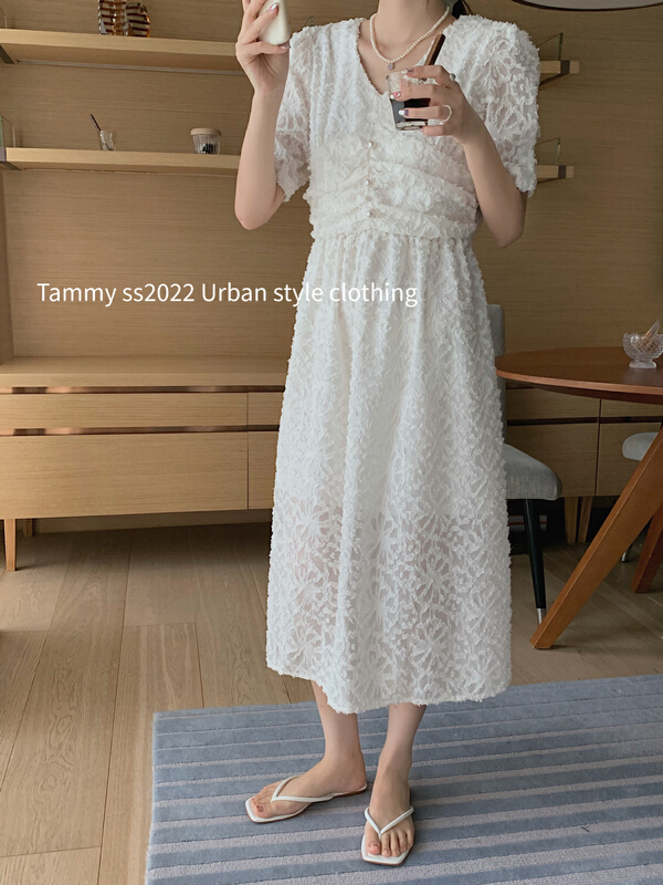 [Tammy] V-neck simple lady slim dress 71722\l