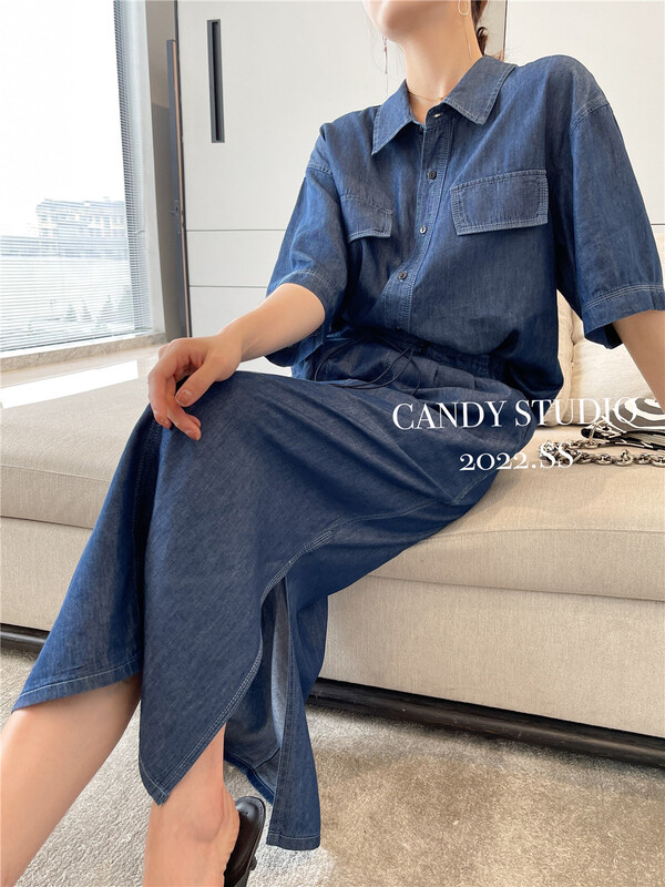[candy] simple artistic fashion shirt + high waist skirt suit 4223\zjy