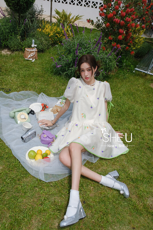 [she u] sweet romantic floret bubble sleeve dress c88677