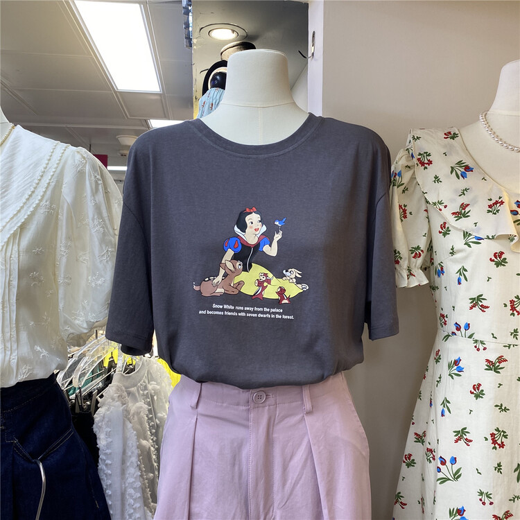 [cepar] Korean snow white printed short sleeve T-shirt 7203\hjy