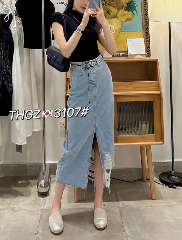 [thgz] personalized casual denim skirt (with waist rope) 3107-5\ll