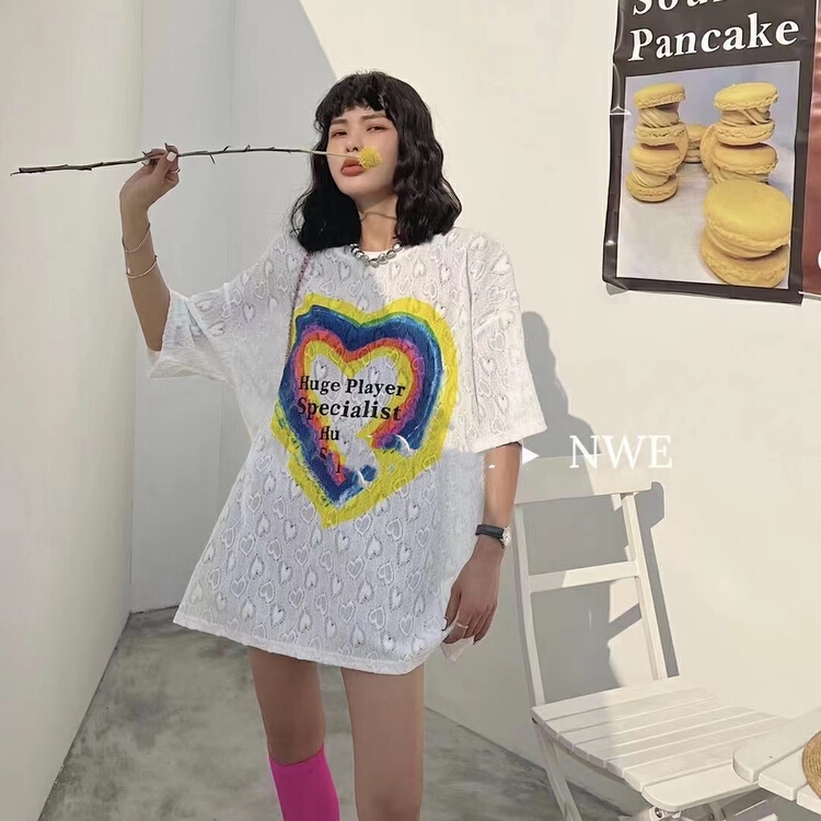 [Yilin] Korean casual love letter short sleeve T-shirt 2332\wtt