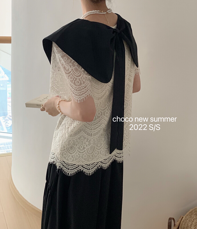 [choco] Korean baby collar lace tassel shirt 8354\hbx