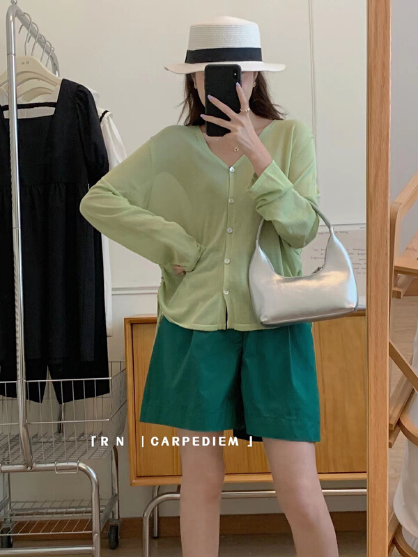 [RN] casual simple V-neck single breasted knitted cardigan 81211\ll