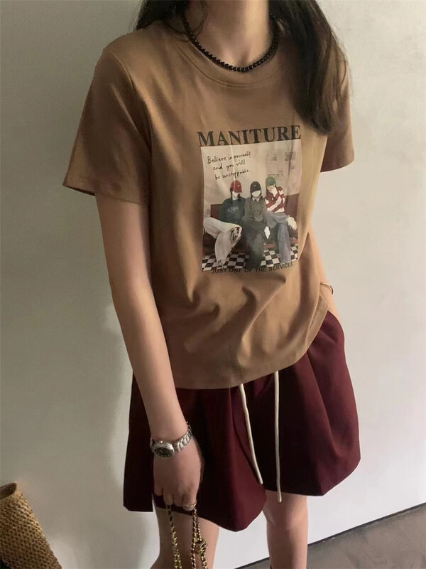 [Naikan Nik] pattern printed round neck short sleeve T-shirt 9698\hyy