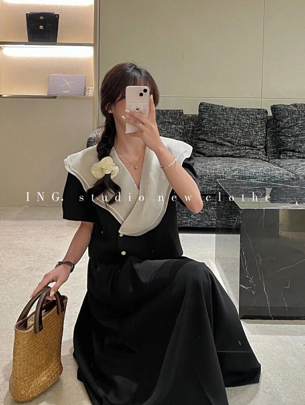In early summer! [ing] sweet baby collar shirt + elastic waist A-line skirt set 7670\zsy