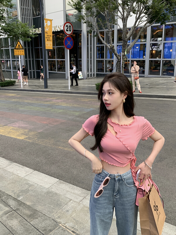 [Amanda] pure style versatile lace hollow out bandage shirt 9612\pcz