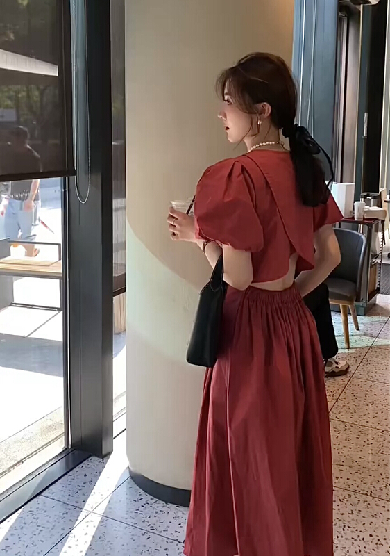 [y.jia EJA] simple V-neck backless dress ys1-3351\pcz