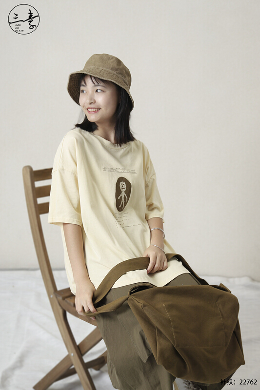 [original three element clothing] simple casual patchwork printed short sleeve T-shirt 22762