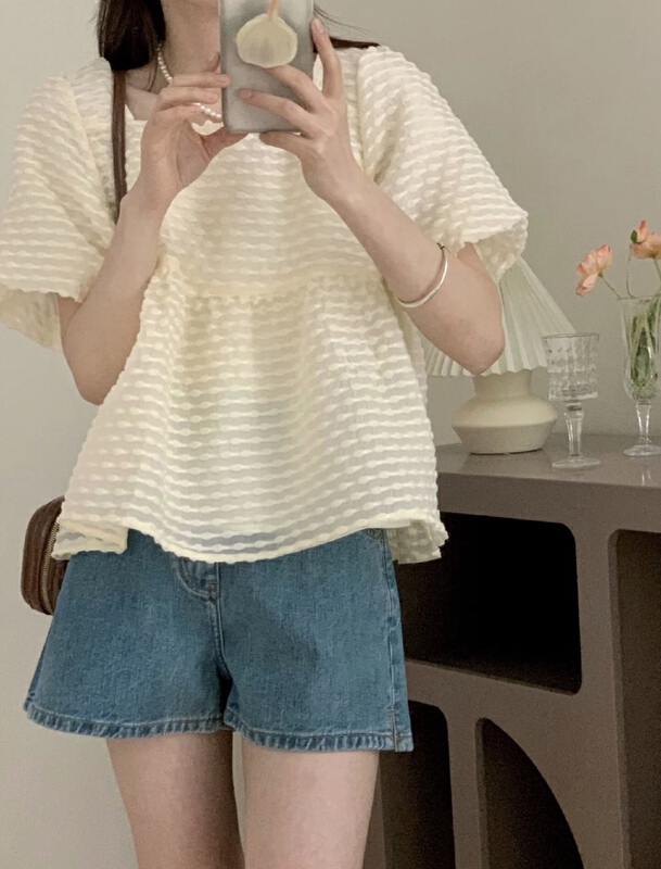 [OIT] French Style Bubble Sleeve temperament shirt 9183\hbx