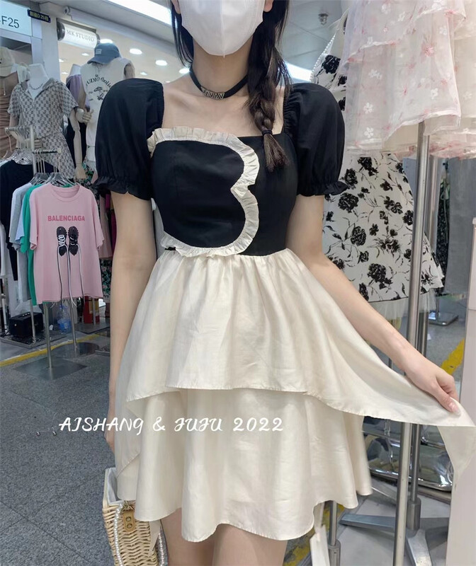 [AI Shang] high waist color blocked Pleated Dress 33222\hjy