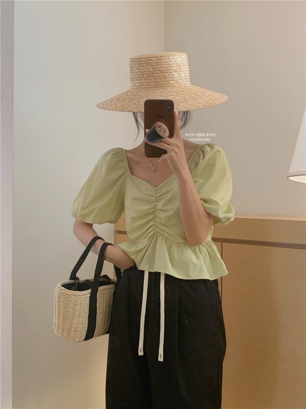 [your room] fresh and simple bubble sleeve solid color shirt ys1-637\zxx