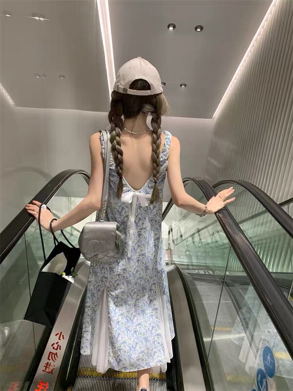 [MS studio] floral sleeveless Chiffon bow fishtail dress (with detachable bow) 5356\pcz