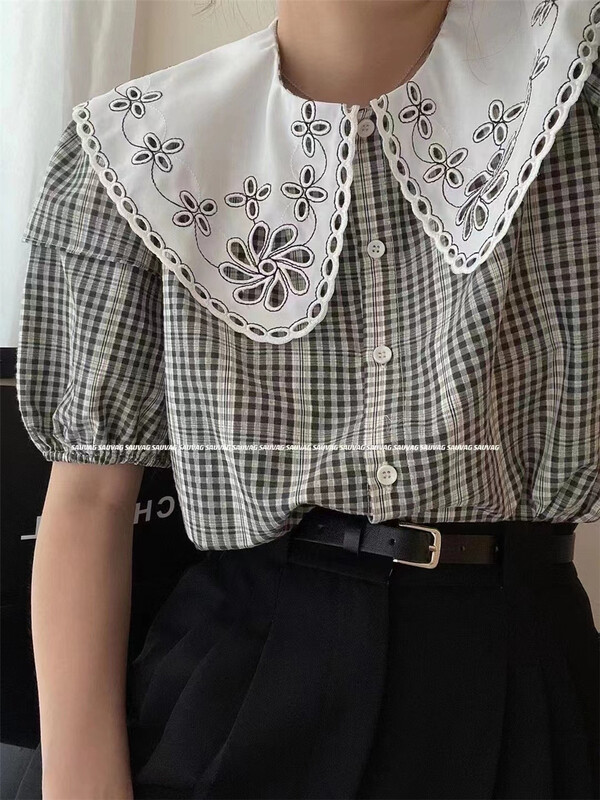 [sauvag] baby collar Vintage plaid shirt 1028\zjy