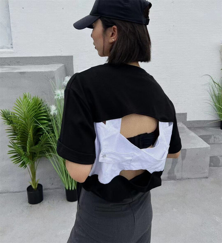 [keep] back stitching design round neck Unisex casual letter short sleeve T-shirt (T-shirt only) 7806\wtt