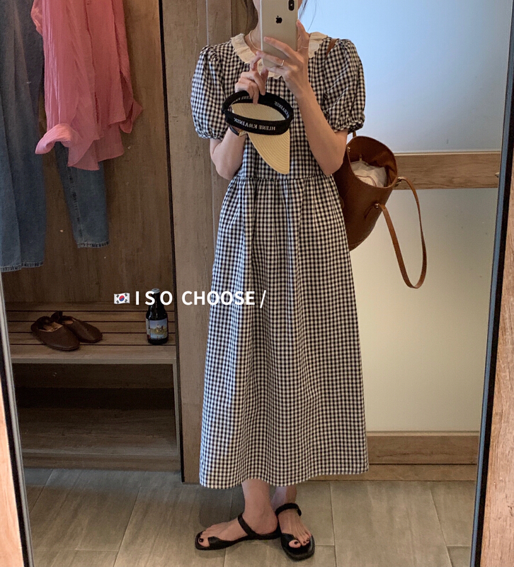 [ISO Korean] Vintage Lace Plaid Dress 3198\hjy