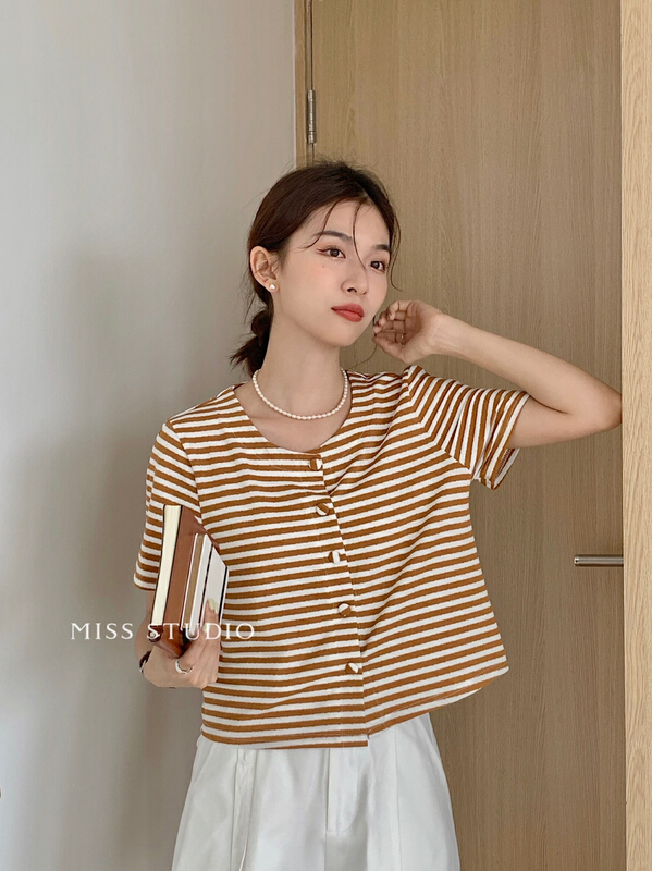 [miss miss home] Korean breasted intercolor stripe shirt y8848