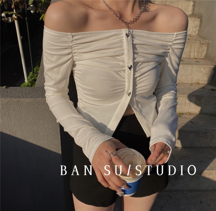 [semi plain] sexy design straight neck shirt (with detachable chain) n003\zsy