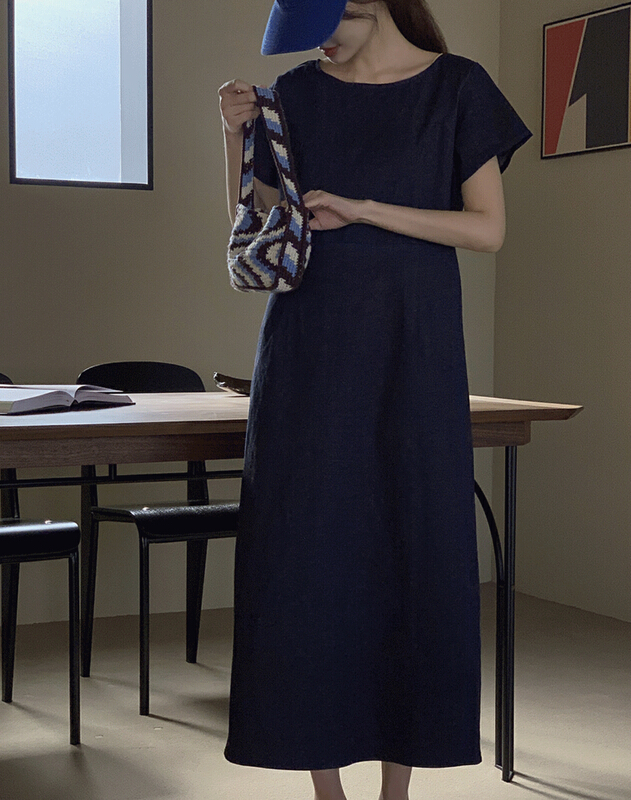 [simida/doroe] Korean style round neck denim dress 10055\zxl