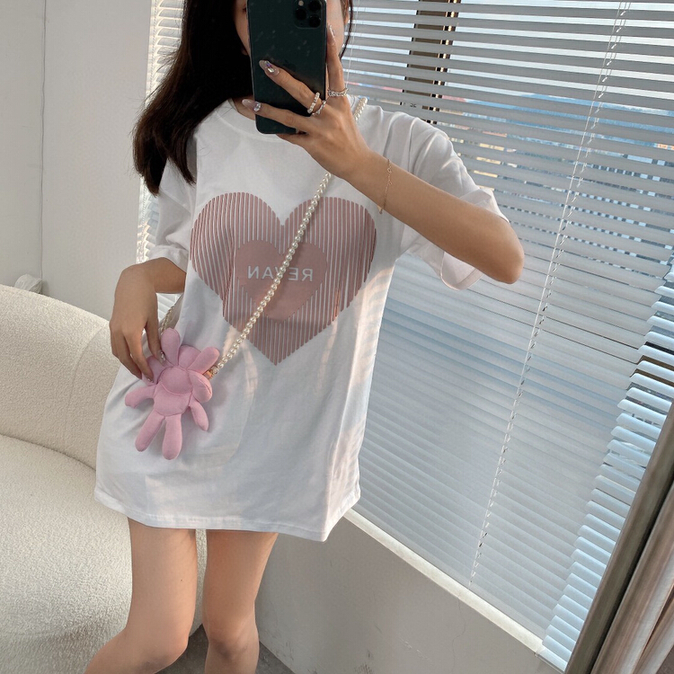 [YT] sweet and versatile short sleeve T-shirt (with pearl chain doll) t51314\pcz