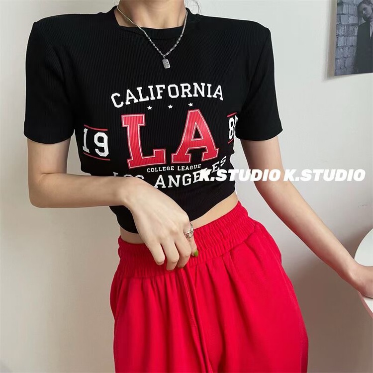 [Kim studio] lettered print Pullover short sleeve T-shirt 3525\pcz