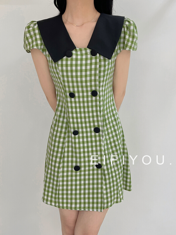 [EI fi you] small design Sleeve Plaid Dress 5108\lsl