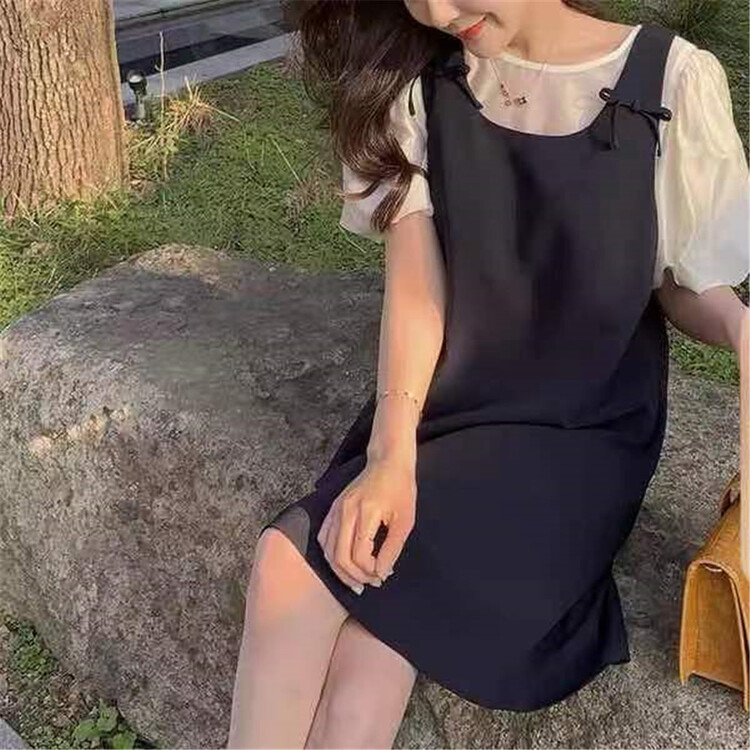 [Xiangli] simple clean small shirt + fashionable suspender dress set 2021\pcz