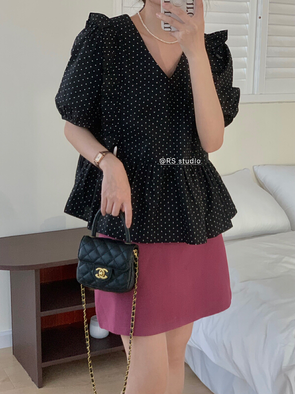 [RS] clavicle V-neck wave point shirt rs1902\xyy