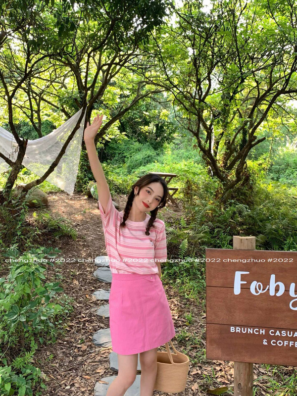[chengzhuo] casual simple stripe loose duck embroidery T-shirt 81398\xyy