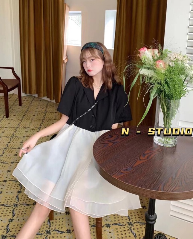 【N】 Suit stitched mesh loose dress 0992\t