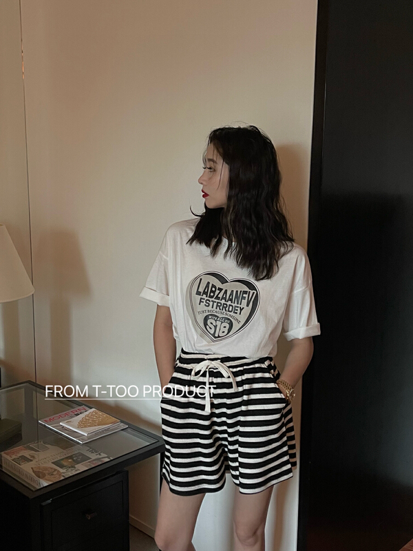[t-too] knitted stripe loose comfortable casual shorts 662992\jhy