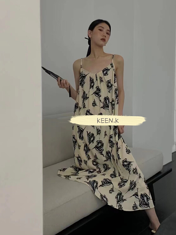 [keen k] fashion printed suspender dress l93\wtt